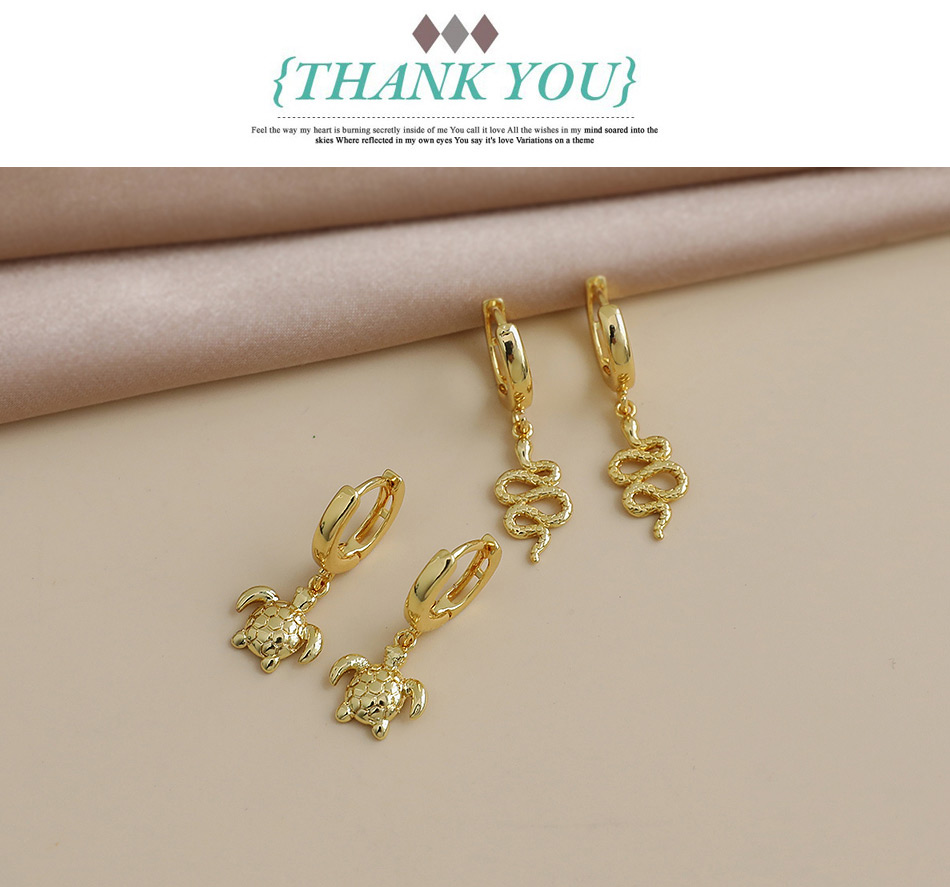 Fashion Golden Copper Inlaid Zircon Serpentine Earrings,Earrings