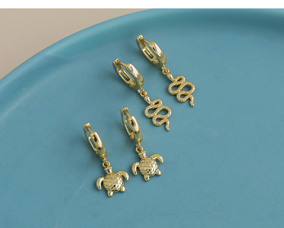 Fashion Golden Copper Inlaid Zircon Turtle Earrings,Earrings