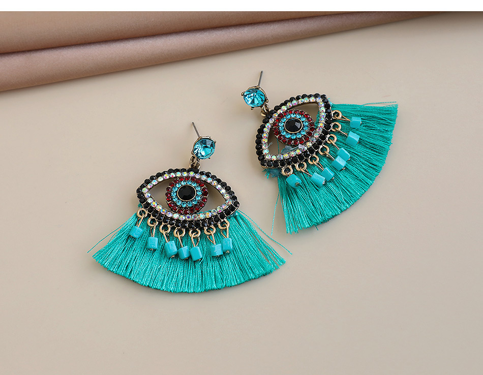 Fashion Lake Green Alloy Diamond Eye Tassel Stud Earrings,Drop Earrings