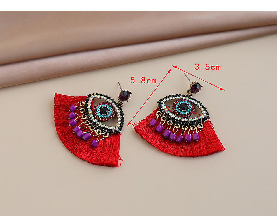Fashion Red Alloy Diamond Eye Tassel Stud Earrings,Drop Earrings