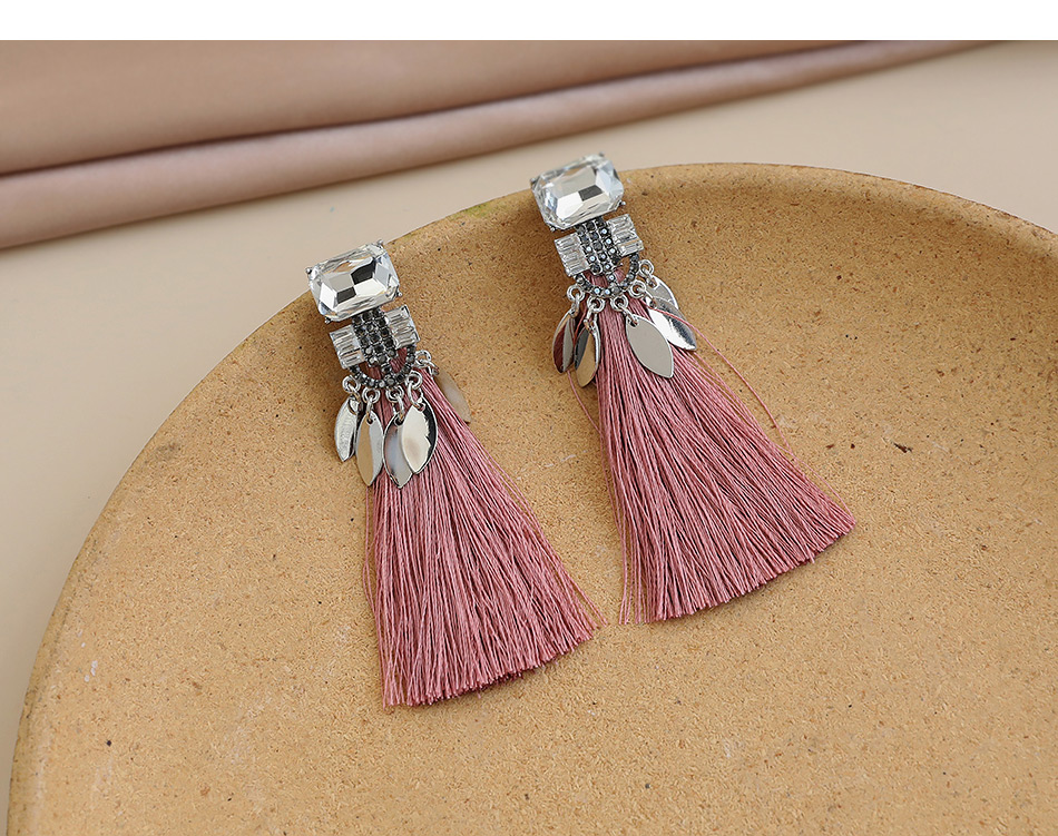 Fashion Leather Pink Alloy Diamond Tassel Stud Earrings,Drop Earrings