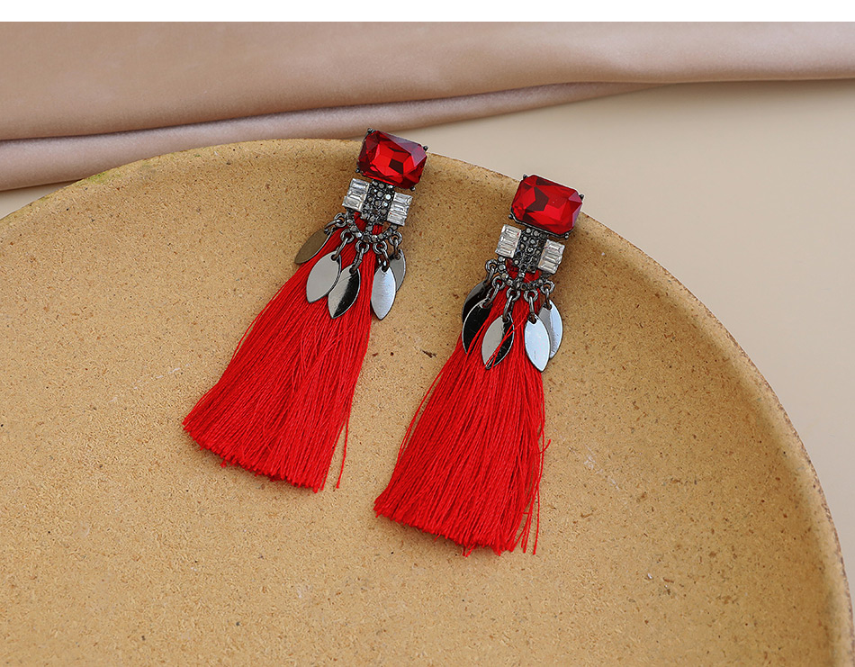 Fashion Red Alloy Diamond Tassel Stud Earrings,Drop Earrings