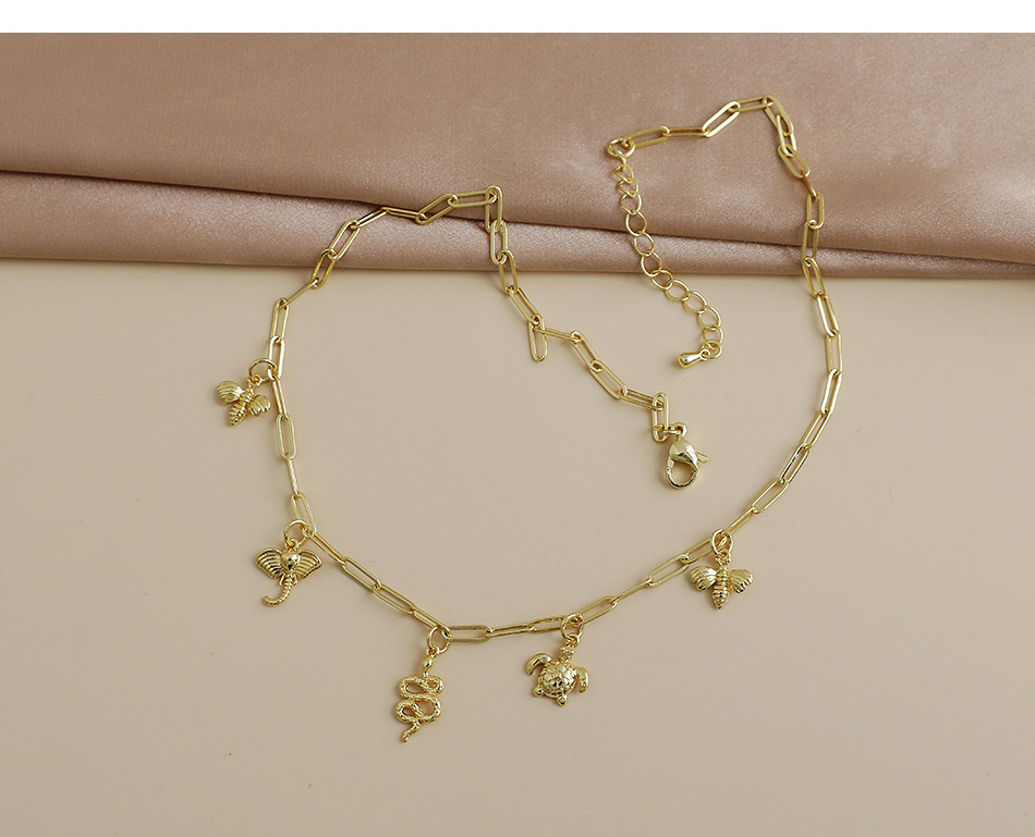 Fashion Golden Copper Thick Chain Bee Turtle Necklace,Necklaces