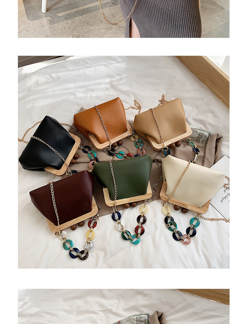 Fashion Brown Wooden Lock Shell Acrylic Chain Shoulder Messenger Bag,Shoulder bags