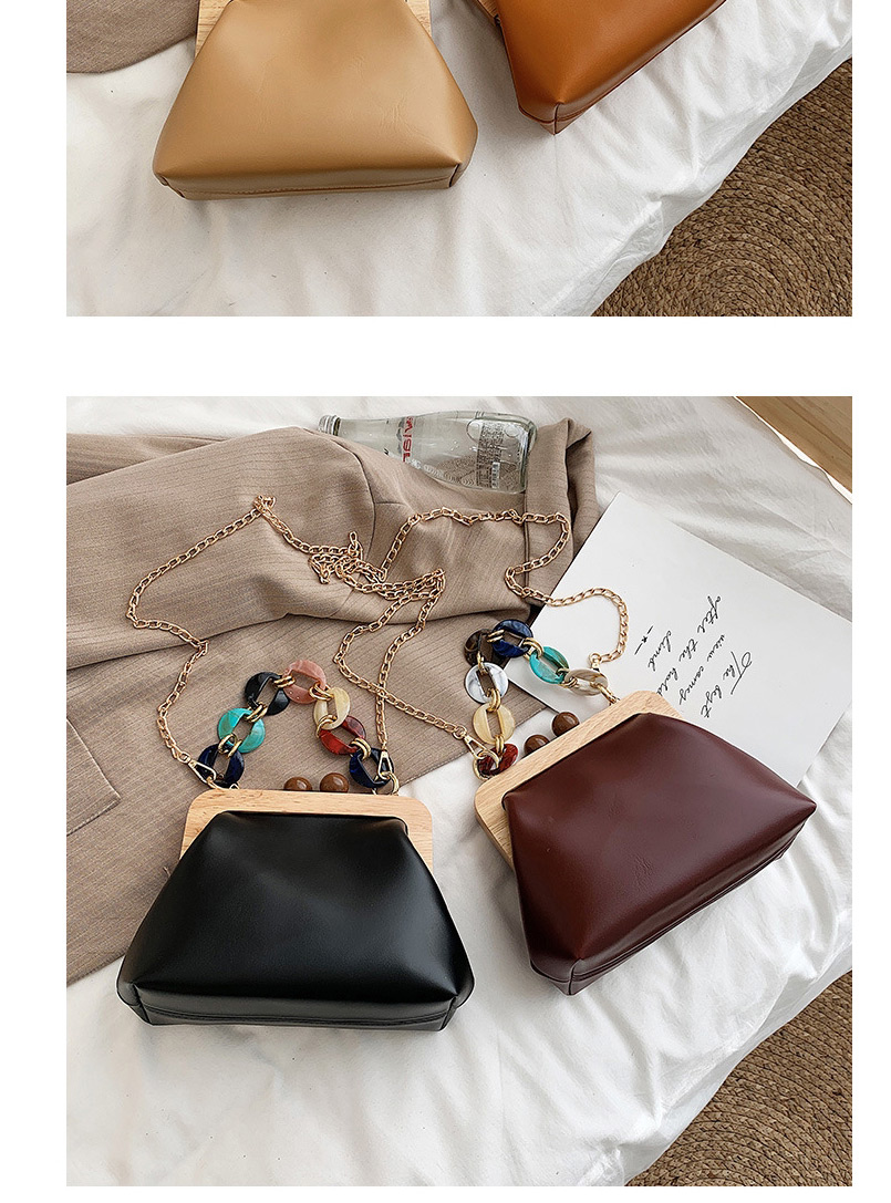 Fashion Khaki Wooden Lock Shell Acrylic Chain Shoulder Messenger Bag,Shoulder bags