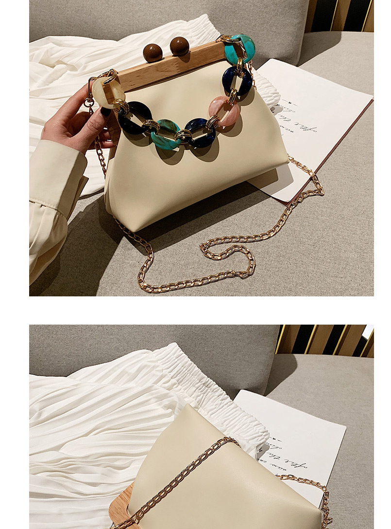 Fashion Khaki Wooden Lock Shell Acrylic Chain Shoulder Messenger Bag,Shoulder bags