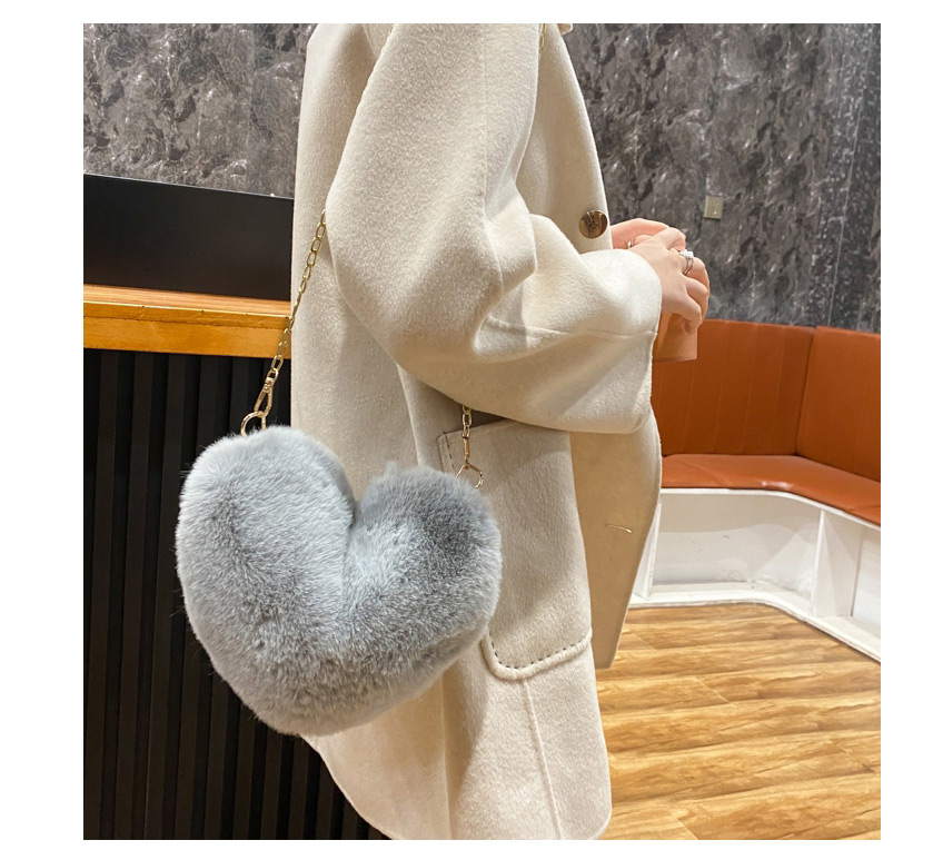 Fashion White Plush Peach Heart Chain Shoulder Messenger Bag,Shoulder bags