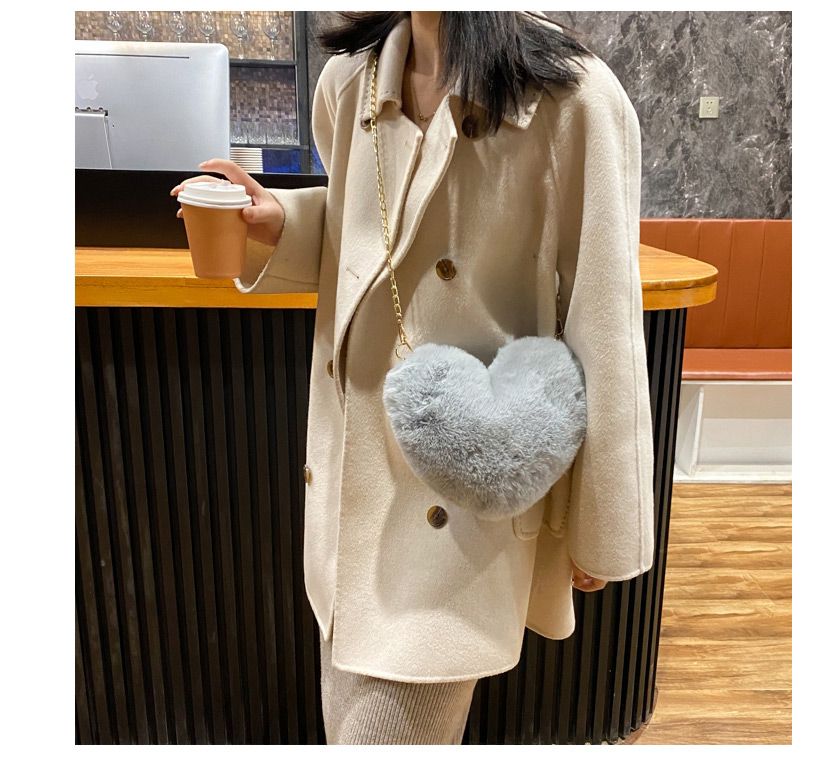 Fashion Khaki Plush Peach Heart Chain Shoulder Messenger Bag,Shoulder bags