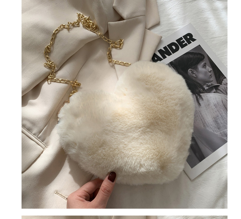 Fashion Khaki Plush Peach Heart Chain Shoulder Messenger Bag,Shoulder bags