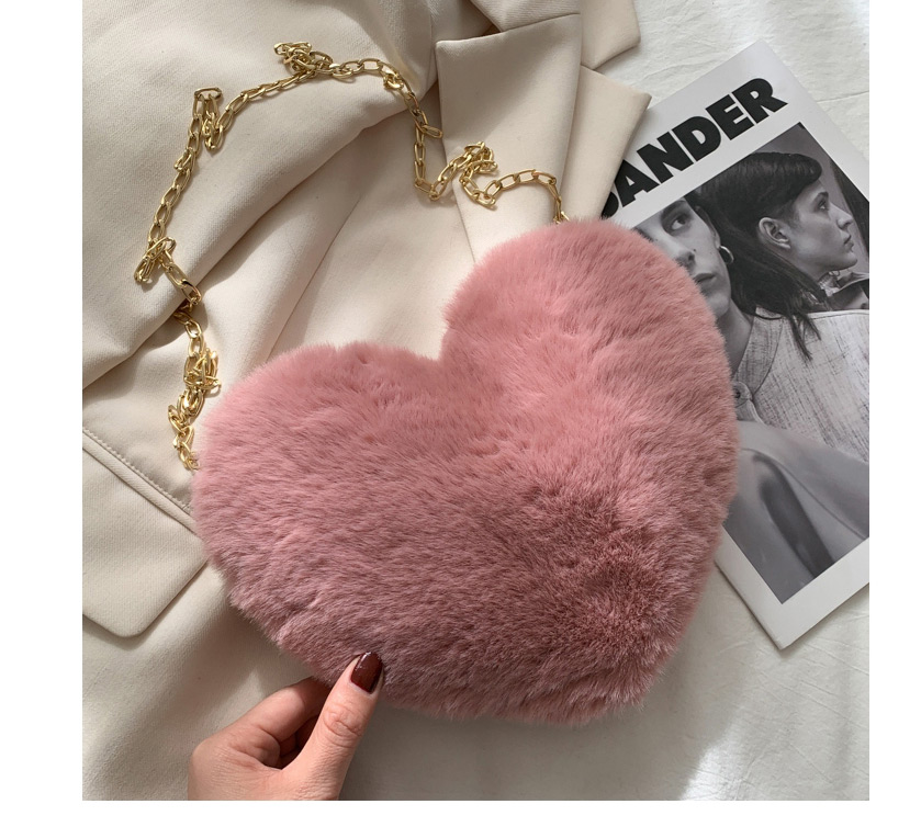 Fashion White Plush Peach Heart Chain Shoulder Messenger Bag,Shoulder bags
