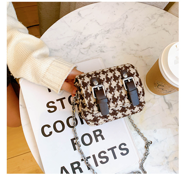 Fashion Coffee Color Childrens Houndstooth Wool Crossbody Bag,Shoulder bags