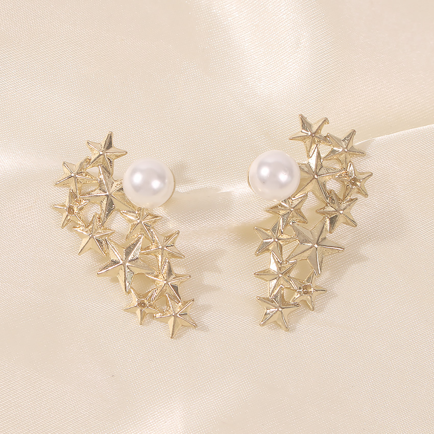 Fashion Gold Color Alloy Five-pointed Star Pearl Earrings,Stud Earrings