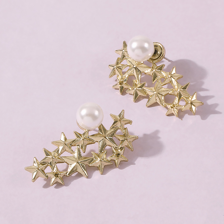 Fashion Gold Color Alloy Five-pointed Star Pearl Earrings,Stud Earrings