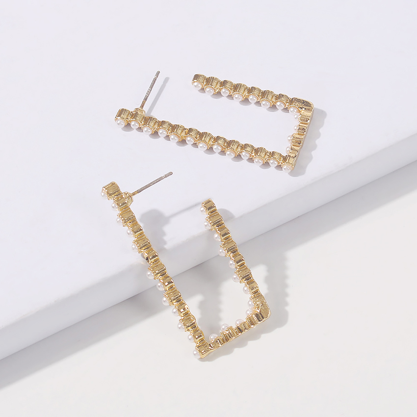 Fashion Gold Color Alloy Pearl Square Earrings,Stud Earrings