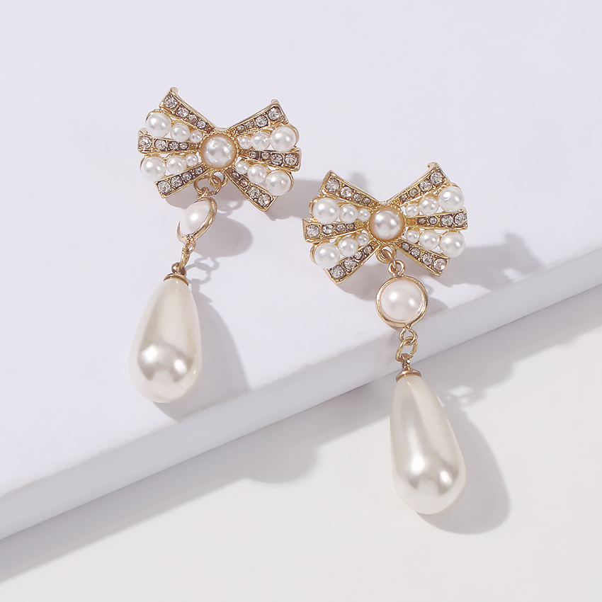 Fashion Gold Color Alloy Diamond Bow Drop Earrings,Drop Earrings