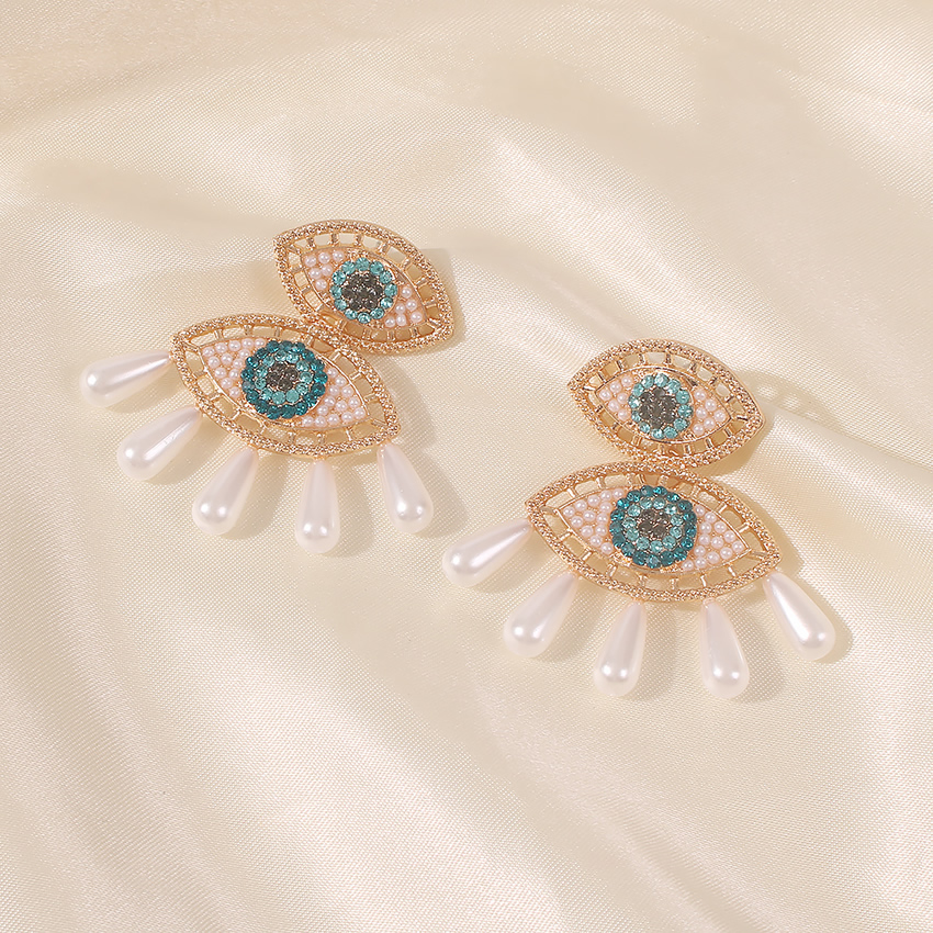 Fashion Gold Color Alloy Diamond Pearl Eye Tassel Stud Earrings,Drop Earrings