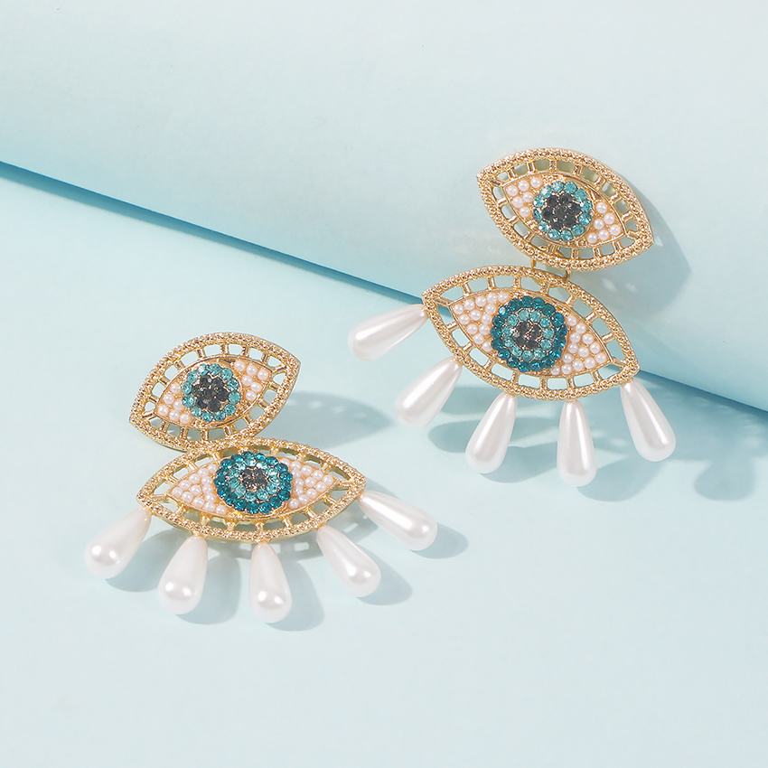 Fashion Gold Color Alloy Diamond Pearl Eye Tassel Stud Earrings,Drop Earrings