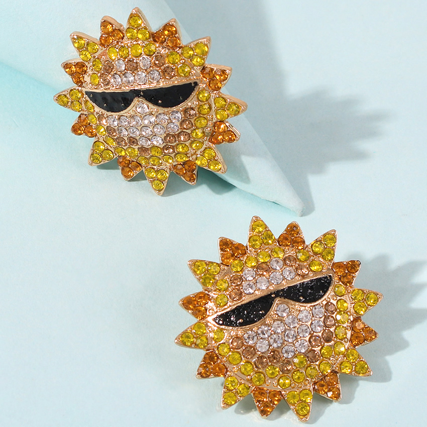 Fashion Color Alloy Diamond Sun Stud Earrings,Stud Earrings