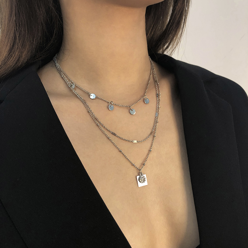 Fashion White K Alloy Diamond Disc Multilayer Necklace,Pendants