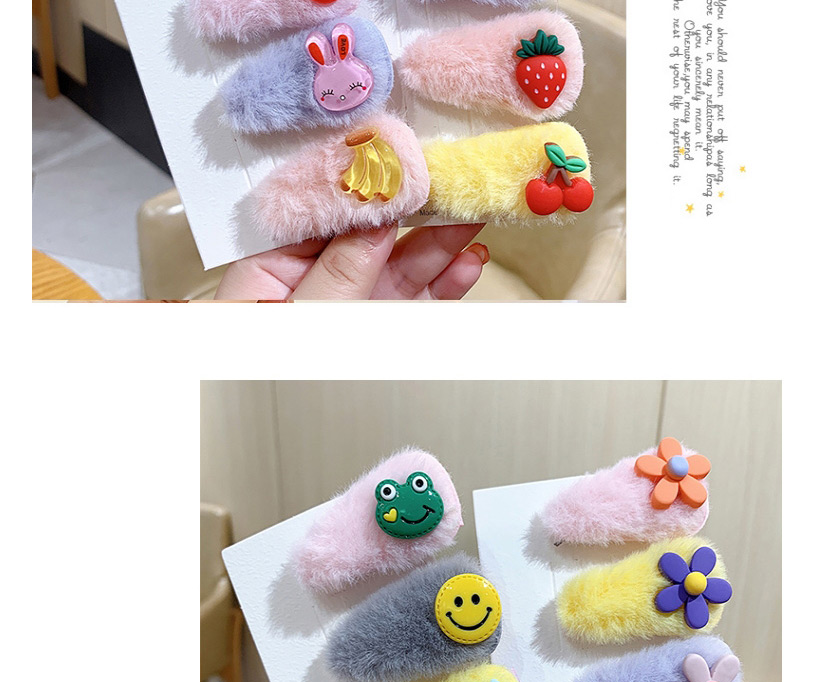 Fashion Bunny Strawberry [5 Piece Set] Children Cartoon Plush Hairpin,Kids Accessories