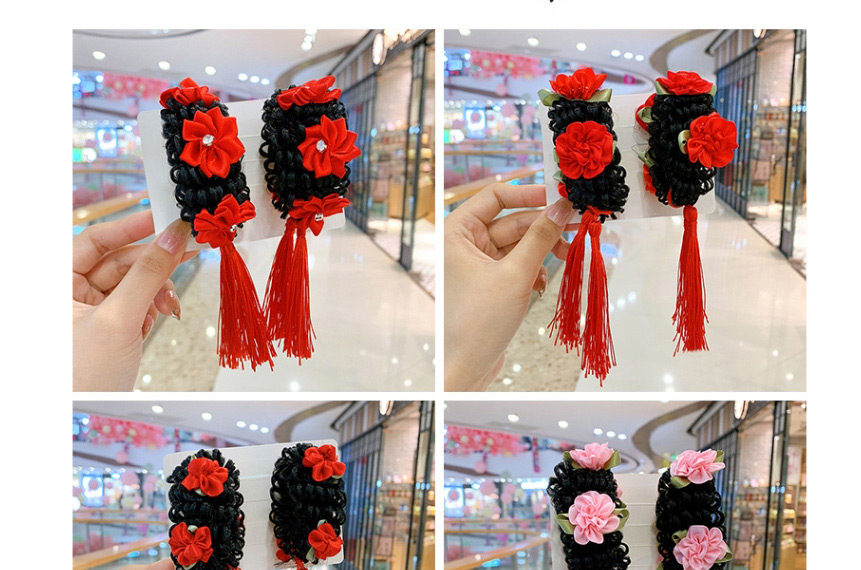 Fashion 1 Pair Of Flowers [red] Wig Tassel Hair Ring,Kids Accessories