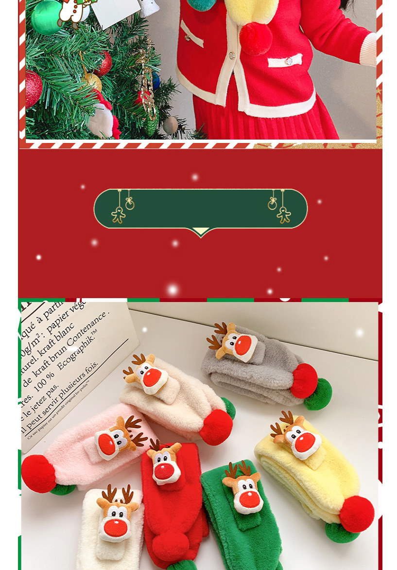 Fashion Green Santa Childrens Christmas Plush Warm Scarf,knitting Wool Scaves