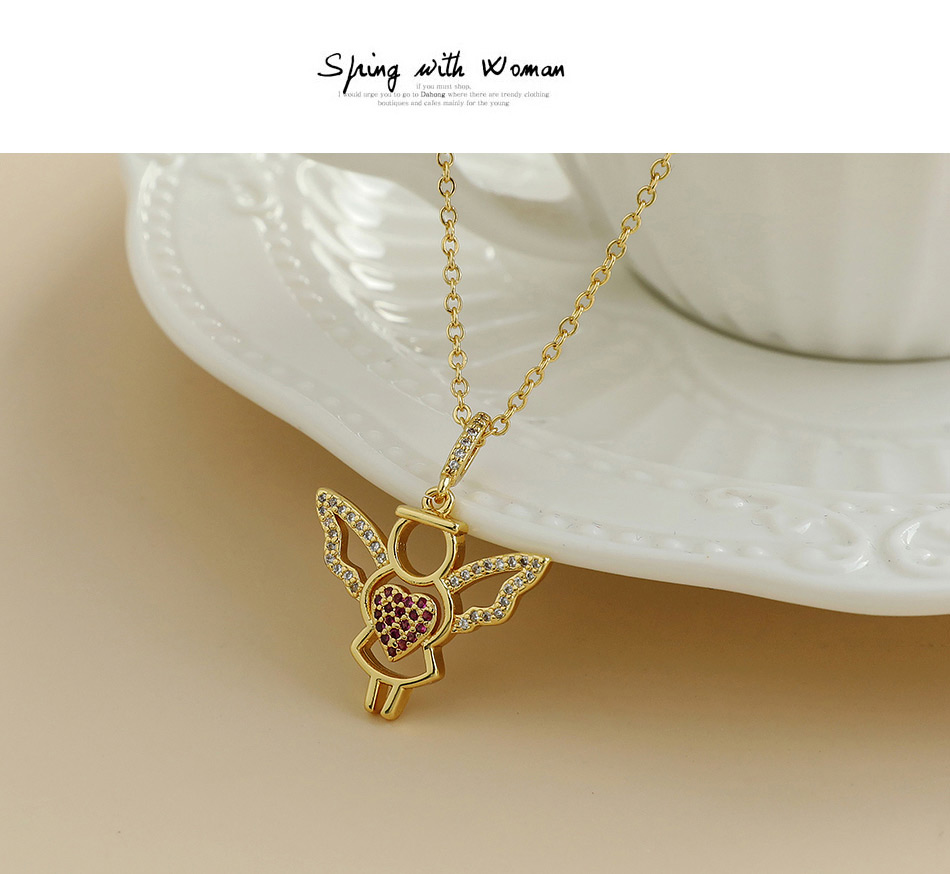 Fashion Gold Color Copper Inlaid Zircon Angel Necklace,Necklaces