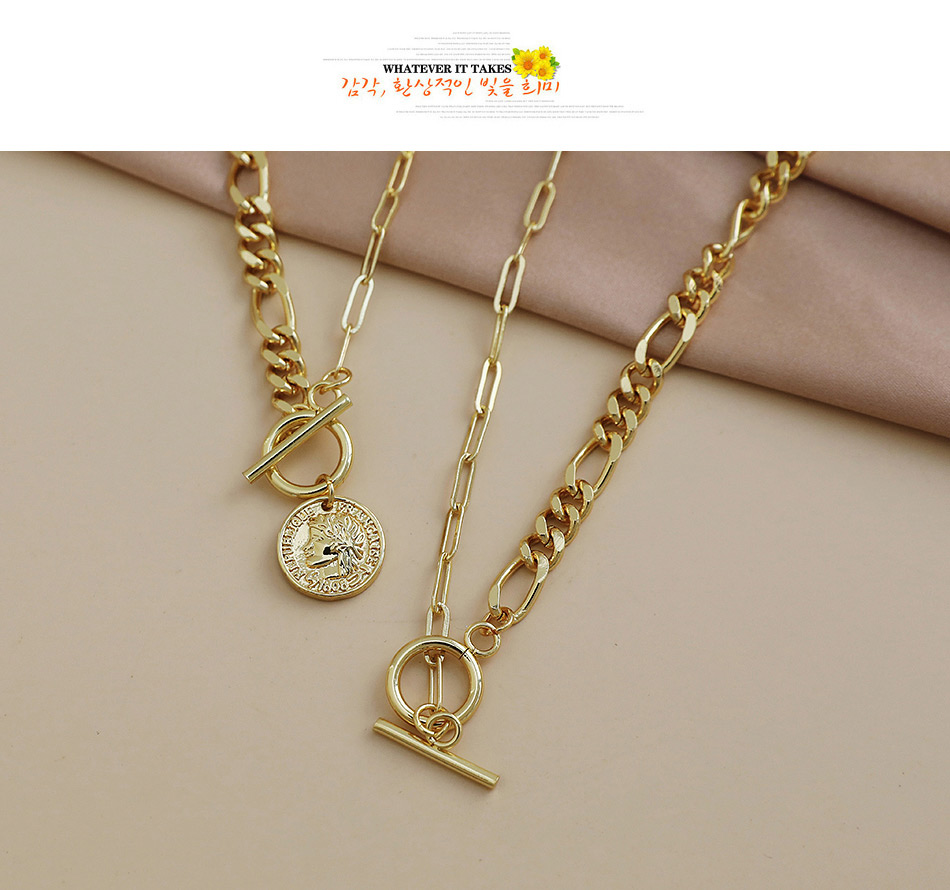 Fashion Gold Color Copper Thick Chain Portrait Necklace,Necklaces