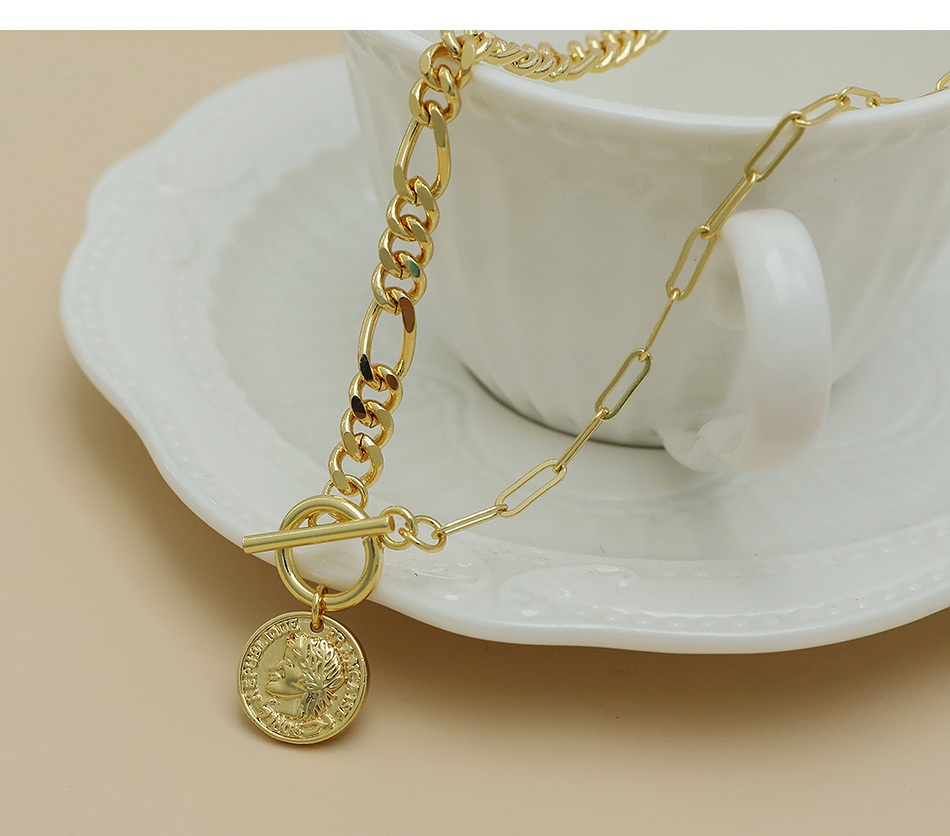 Fashion Gold Color Copper Thick Chain Portrait Necklace,Necklaces