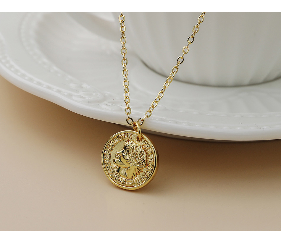 Fashion Gold Color Copper Inlaid Zircon Portrait Necklace,Necklaces