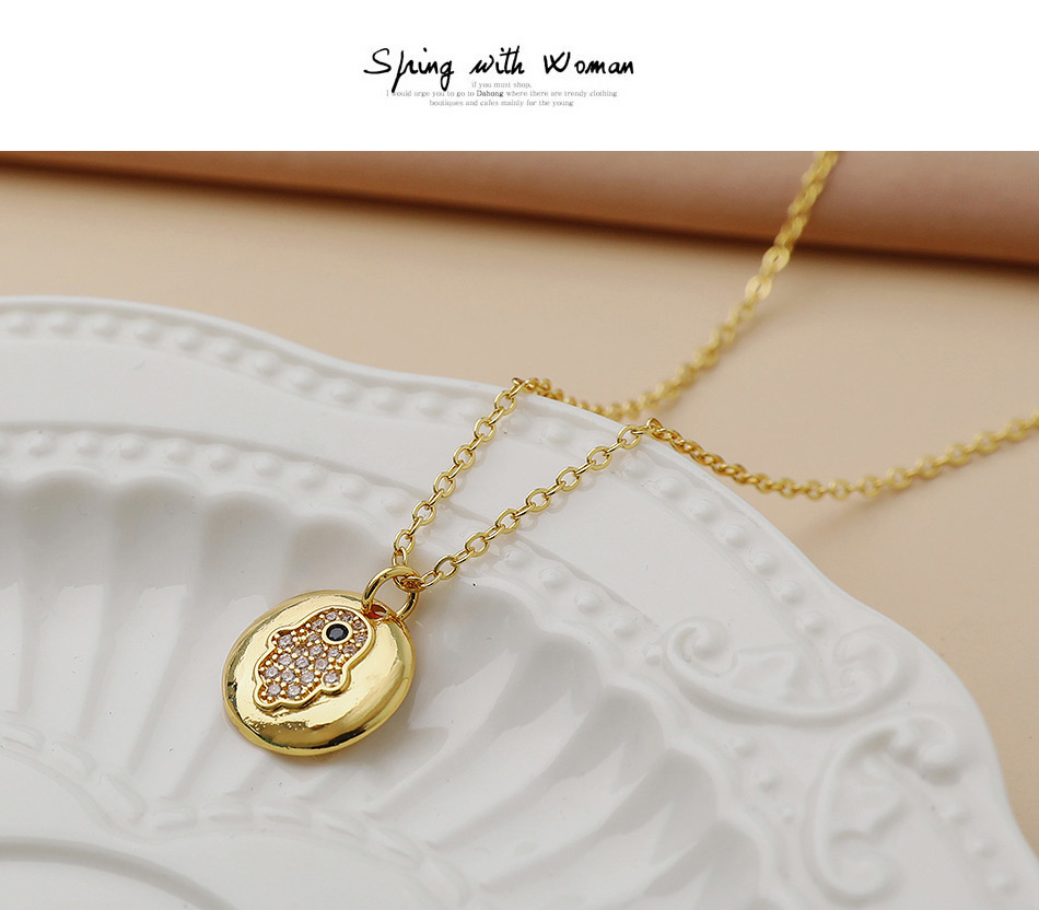 Fashion Gold Color Copper Inlaid Zircon Round Eye Necklace,Necklaces