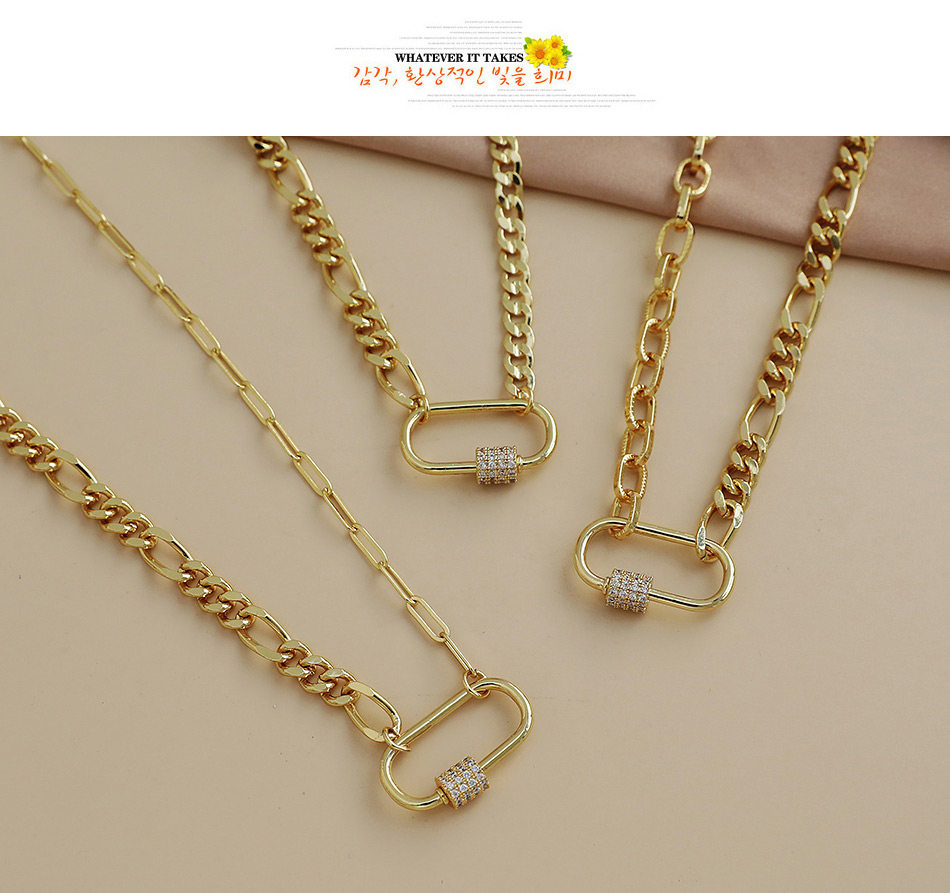 Fashion Gold Color Copper Inlaid Zircon Thick Chain Necklace,Necklaces