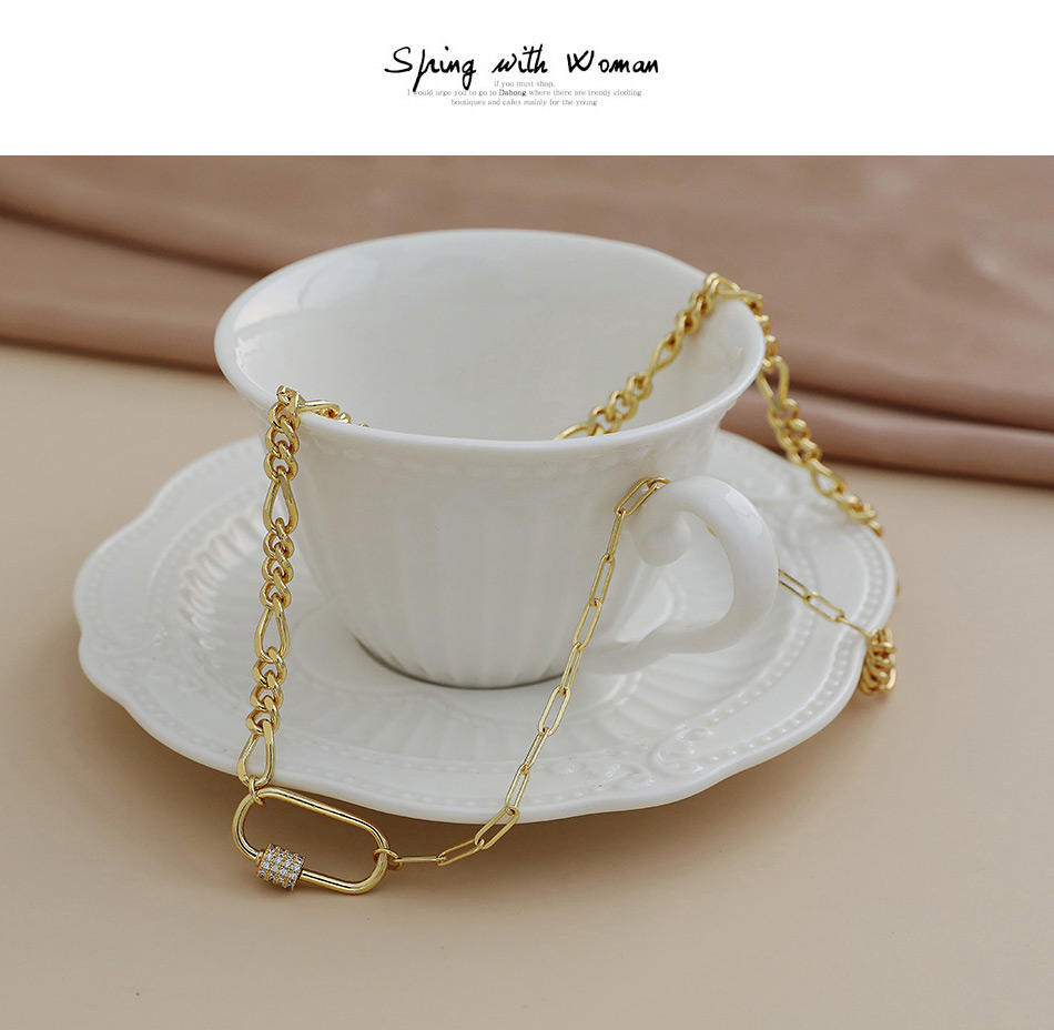 Fashion Gold Color Copper Inlaid Zircon Thick Chain Necklace,Necklaces