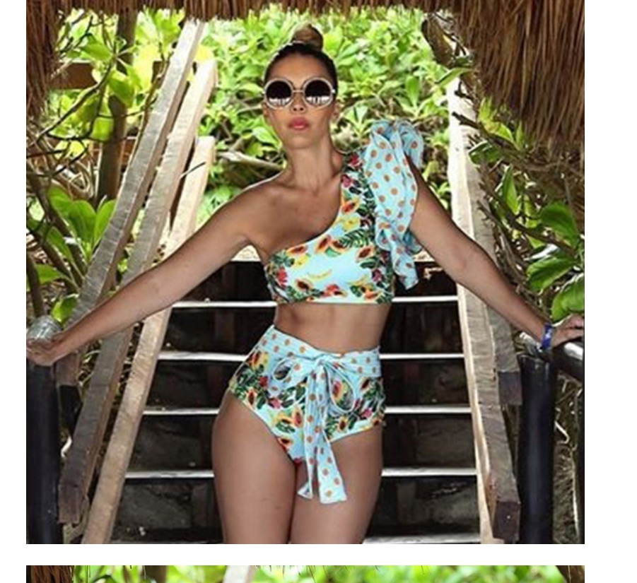 Fashion Stripe Ruffled Print Split Swimsuit,Bikini Sets