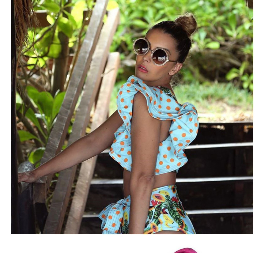 Fashion Papaya Ruffled Print Split Swimsuit,Bikini Sets