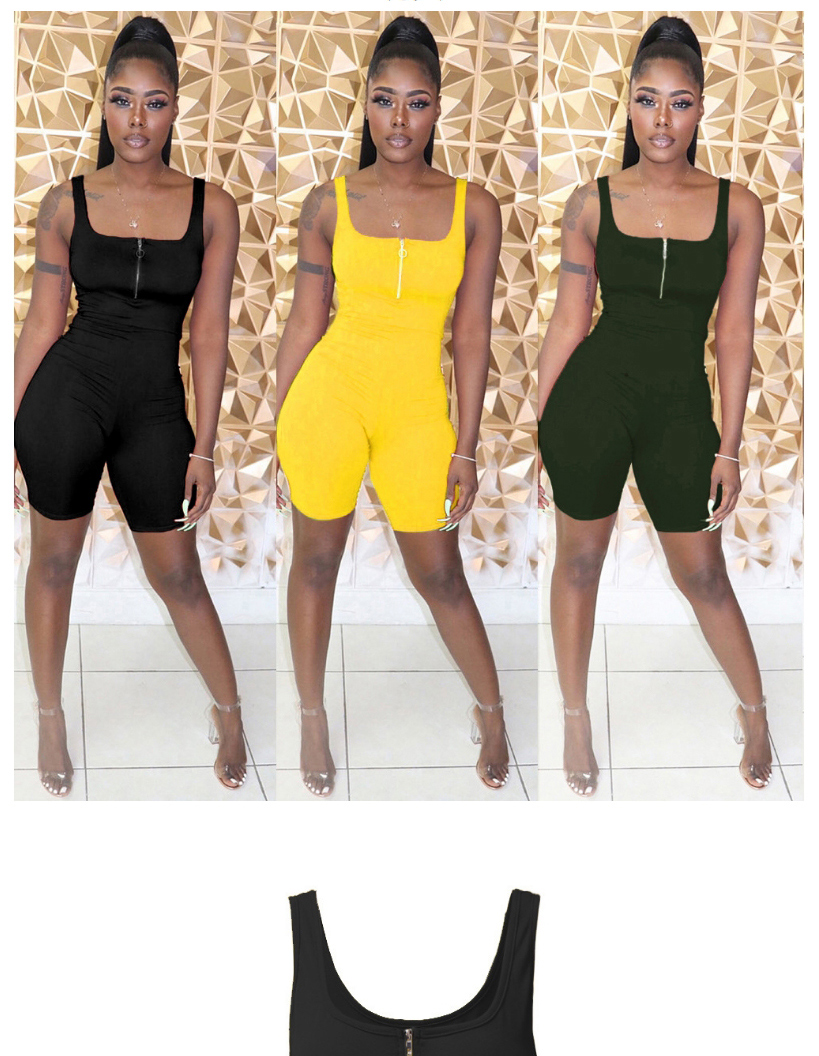 Fashion Army Green Solid Color Square Neck Suspender Halter Skinny Jumpsuit,Others