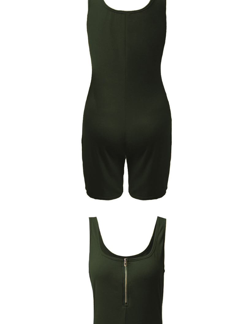 Fashion Army Green Solid Color Square Neck Suspender Halter Skinny Jumpsuit,Others