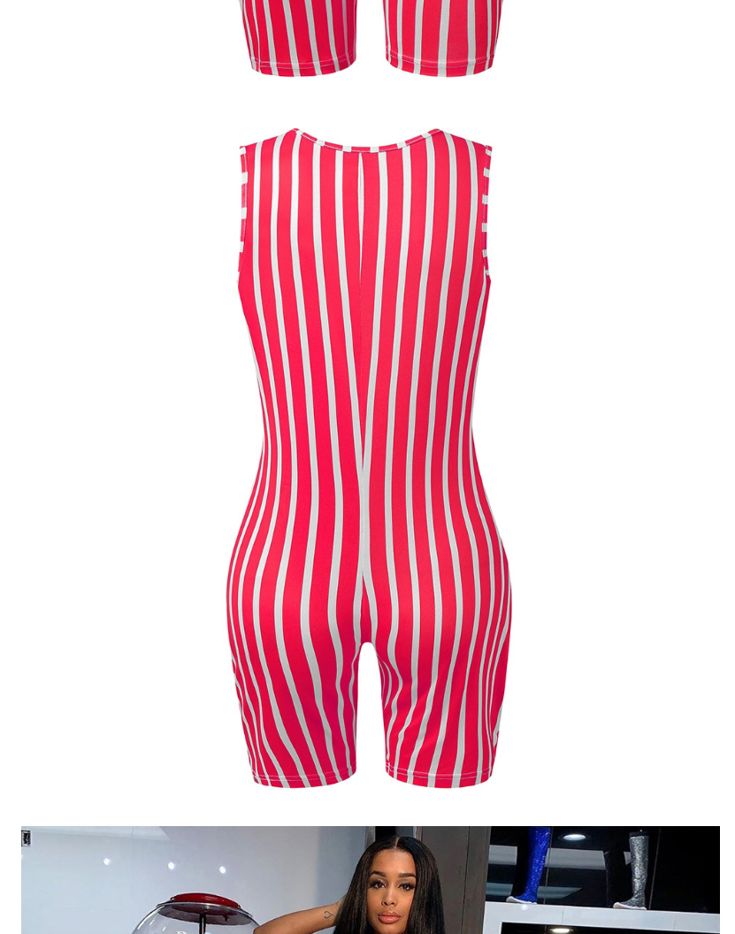 Fashion Red Stripes Sports Sleeveless Striped V-neck Bodysuit,Others