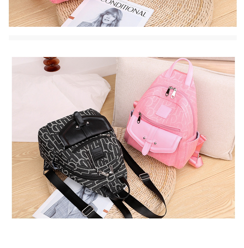 Fashion Pink Canvas Print Stitching Contrast Backpack,Backpack