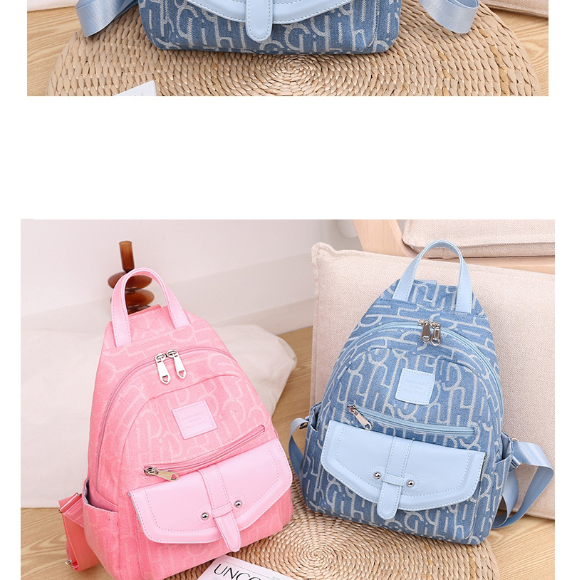 Fashion Pink Canvas Print Stitching Contrast Backpack,Backpack