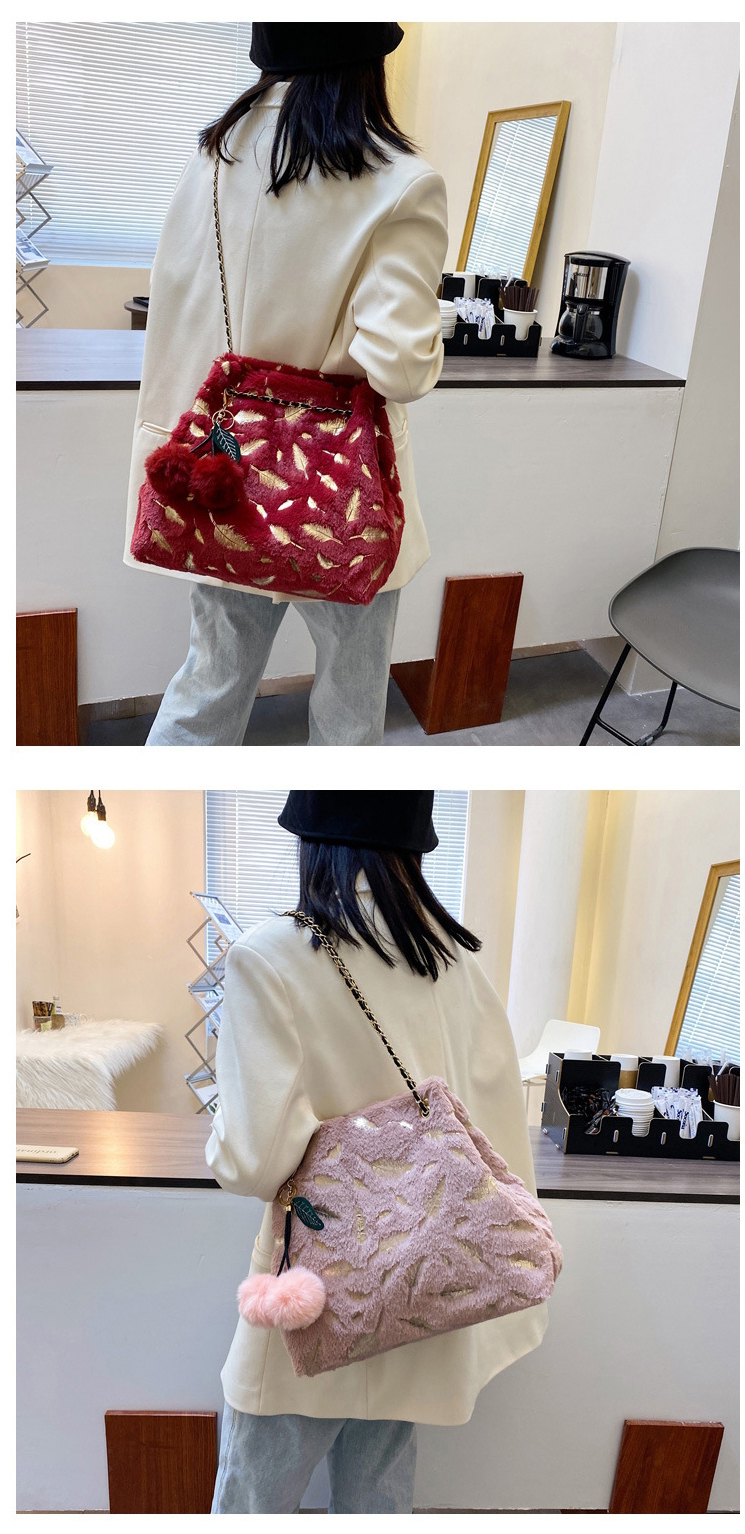 Fashion Gray Plush Bronzing Feather Chain Shoulder Messenger Bag,Shoulder bags