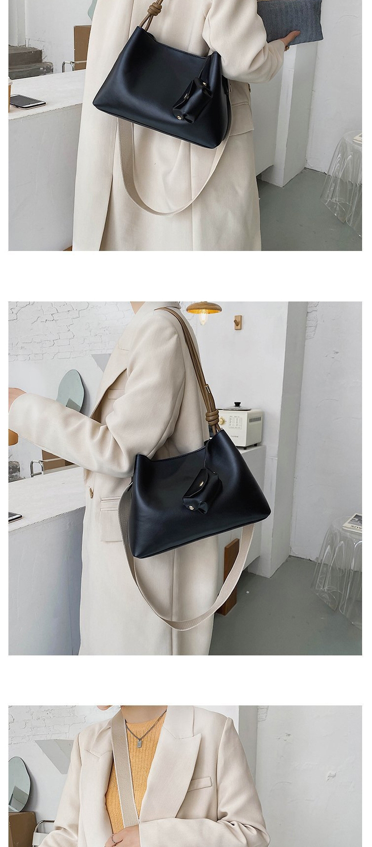 Fashion Black Wide Shoulder Strap Contrast Color One-shoulder Diagonal Picture Bag,Messenger bags