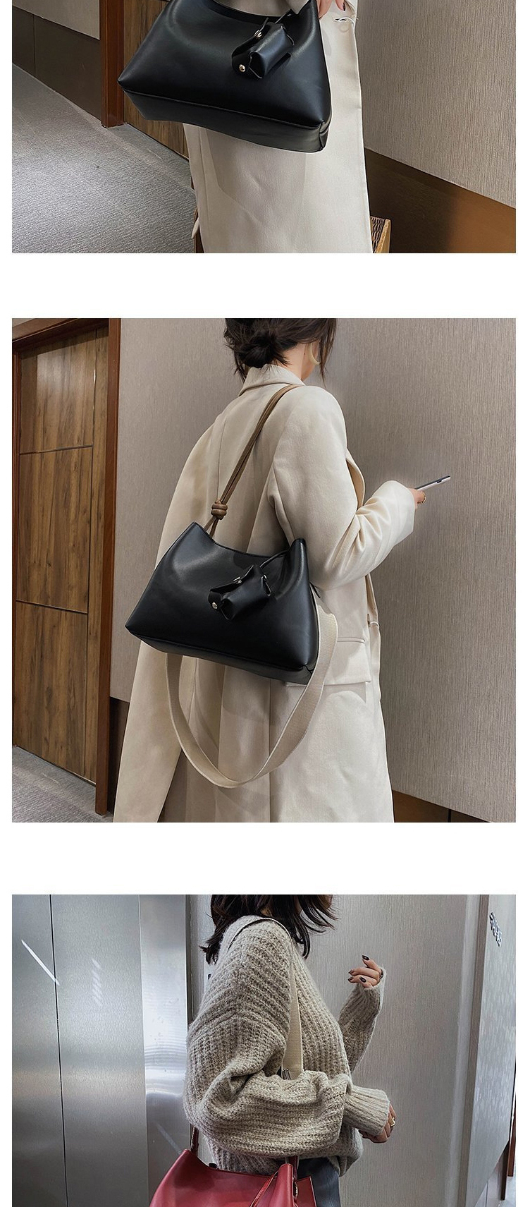 Fashion Black Wide Shoulder Strap Contrast Color One-shoulder Diagonal Picture Bag,Messenger bags