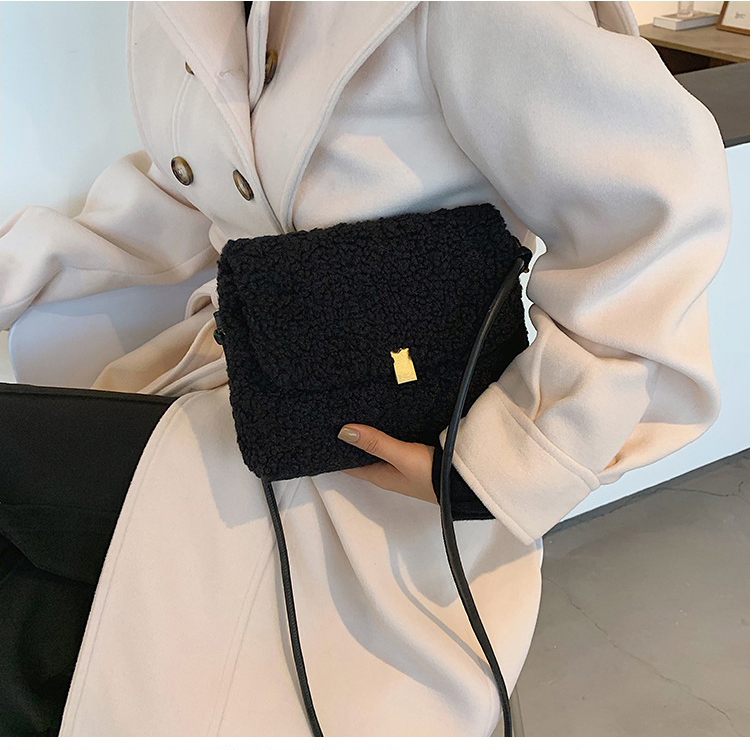 Fashion Brown Plush Lock Flap One-shoulder Crossbody Bag,Shoulder bags