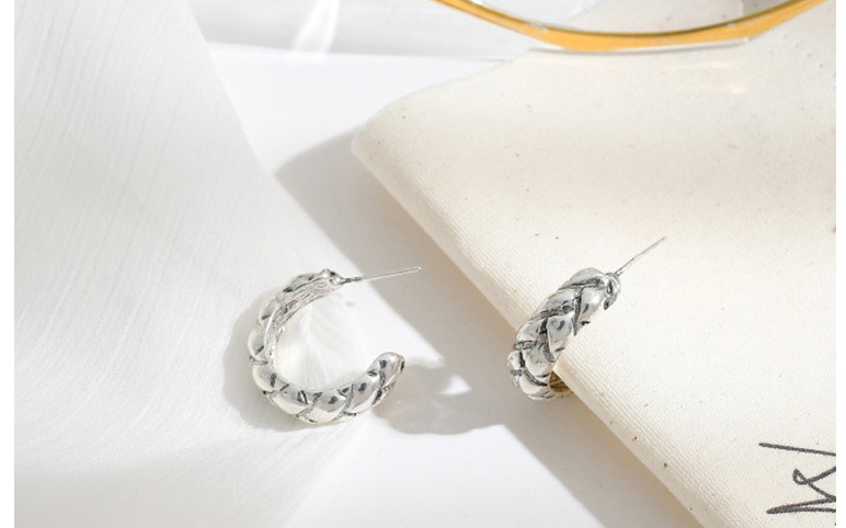 Fashion Silver Color Matte C-shaped Geometric Earrings,Stud Earrings