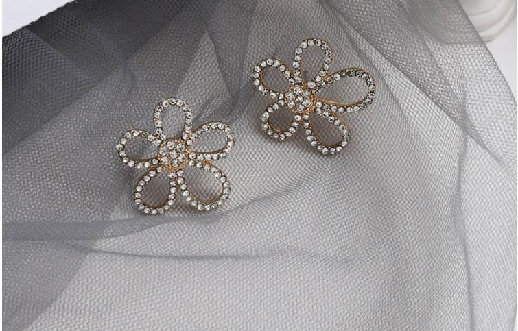 Fashion Gold Color Rhinestone Flower Cutout Earrings,Stud Earrings