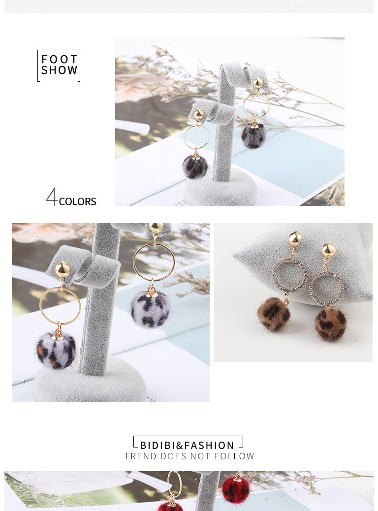 Fashion B Coffee Color Leopard Pattern Diamond Hair Ball Cloth Earrings,Drop Earrings