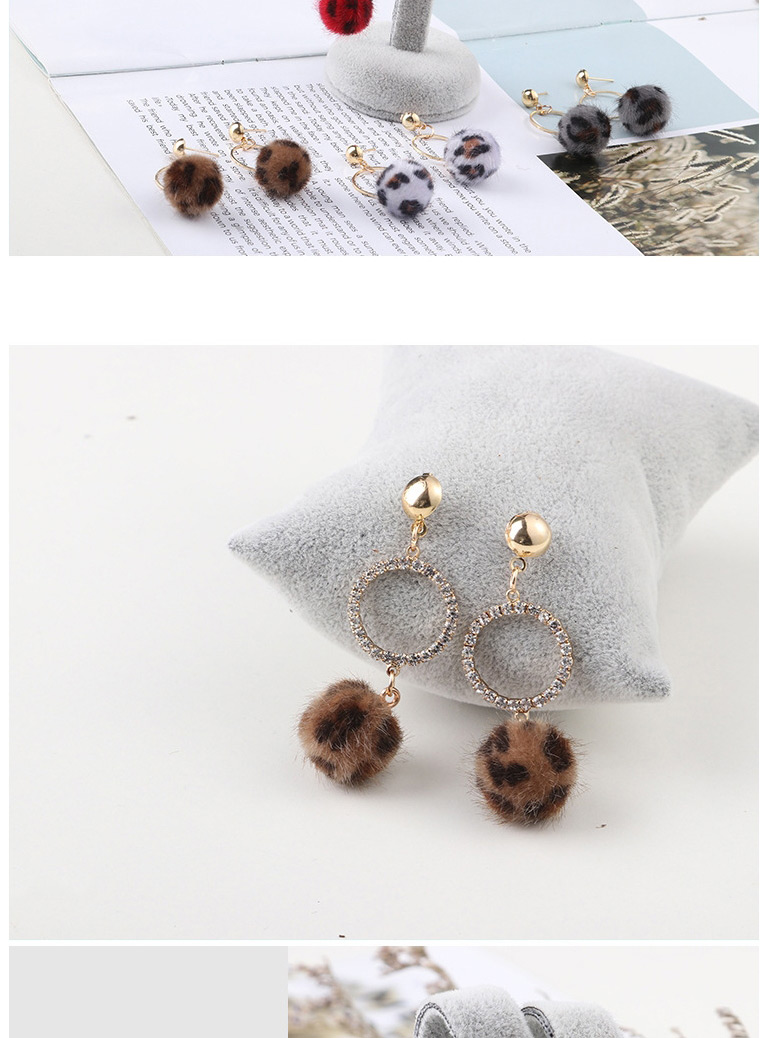 Fashion B Coffee Color Leopard Pattern Diamond Hair Ball Cloth Earrings,Drop Earrings