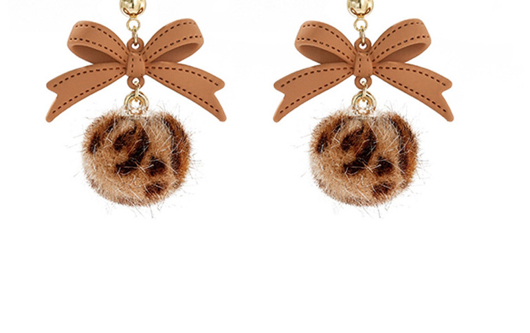 Fashion Gold Color Bow Leopard Print Plush Earrings,Drop Earrings