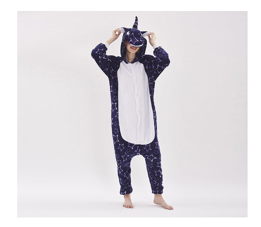 Fashion Sun Moon And Stars Flannel Animal Coral Fleece Bathrobe One-piece Pajamas Home Service,Cartoon Pajama